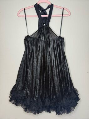 bebe Black Mini Halter Dress with Ruffled Hem